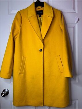 Tahari Mustard Yellow Wool Blend Notch Lapel Coat Size M